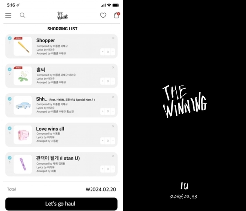 La imagen, proporcionada por Edam Entertainment, muestra la lista de canciones del sexto EP de IU, "The Winning", cuyo lanzamiento está programado para el 20 de febrero de 2024. (Prohibida su reventa y archivo)