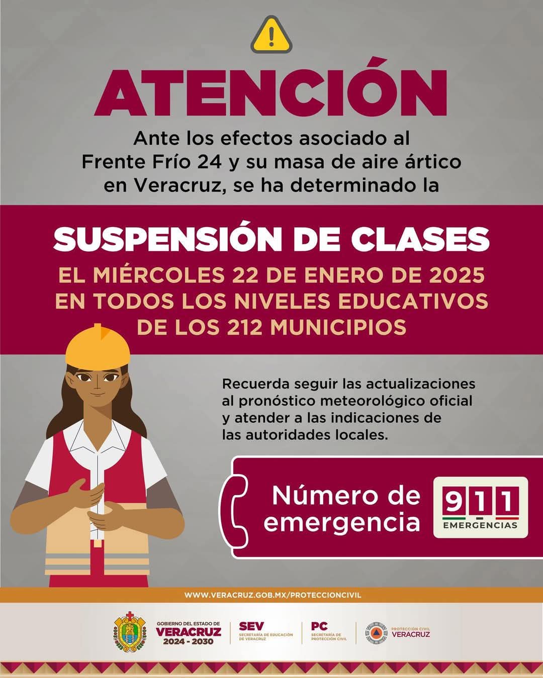 Suspensión de clases en Veracruz por efectos del Frente Frío 24