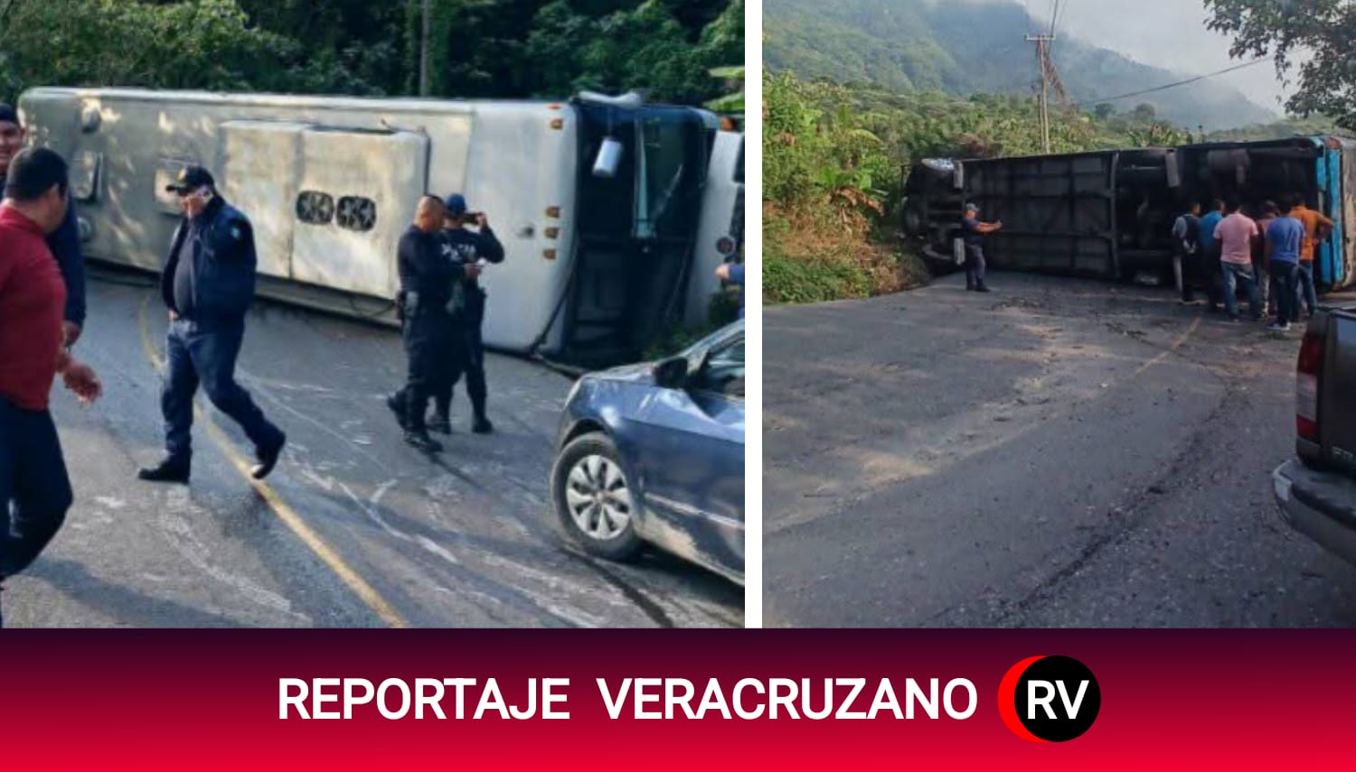 Turismo en riesgo: autobús sufre volcadura en Filomeno Mata