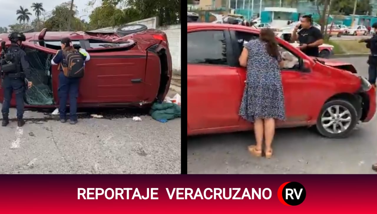 Aparatosa volcadura frente al IMSS de Poza Rica deja dos lesionados