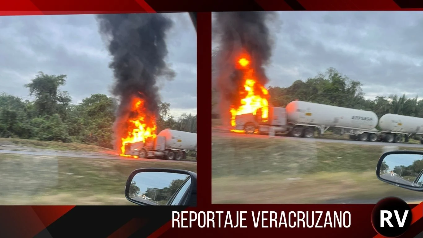 Arde tractocamión con cisternas en la autopista Veracruz–Córdoba