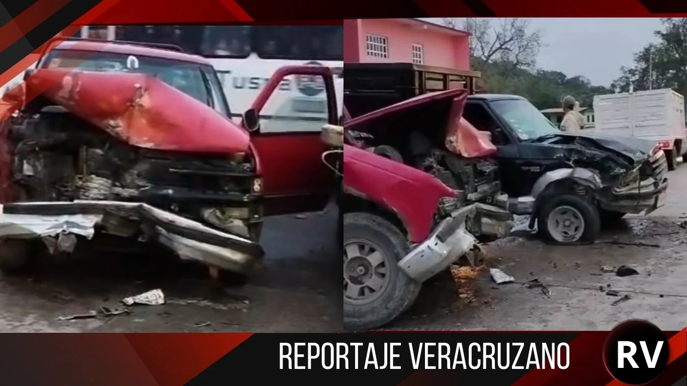 Impacto en Papantla: dos lesionados tras brutal choque de camionetas