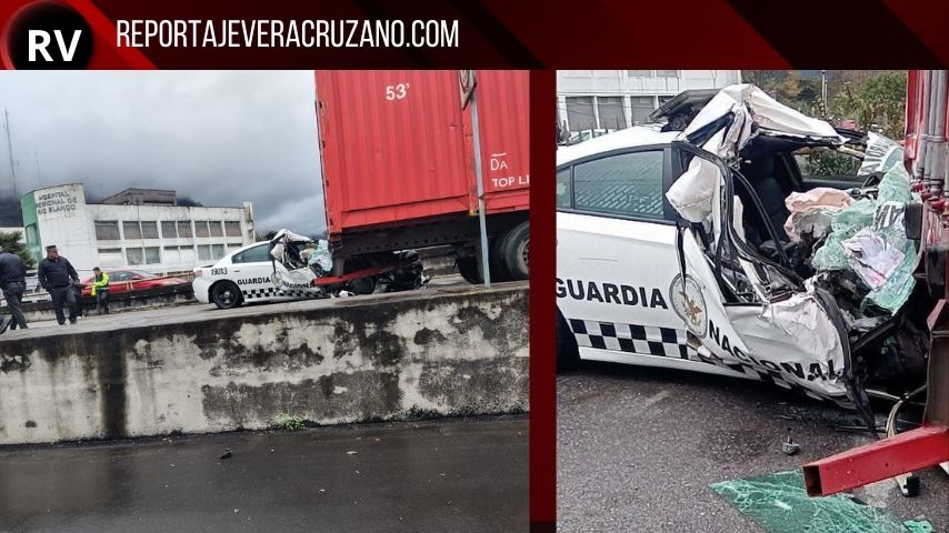 Patrulla de la Guardia Nacional se estrella contra camión estacionado en Río Blanco