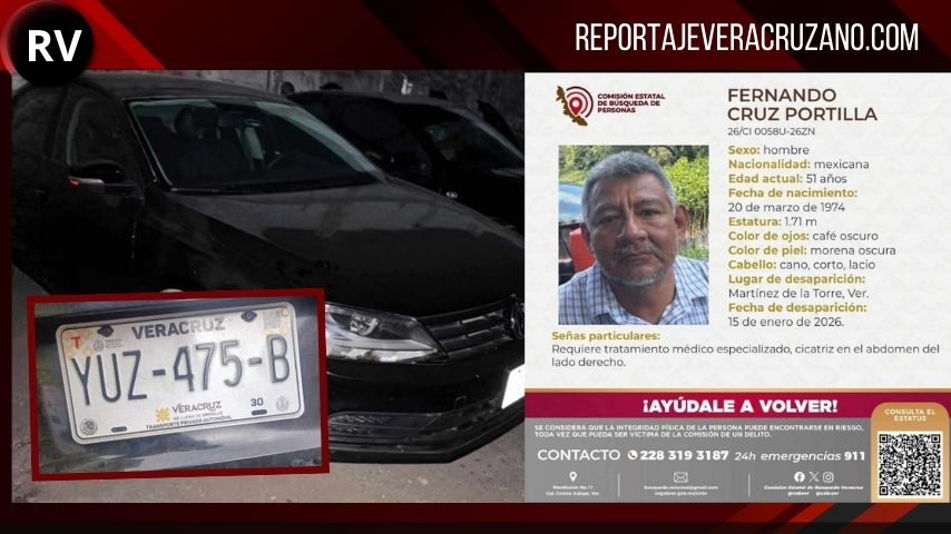 Desaparece hombre que viajaba de Martínez al puerto de Veracruz por tratamiento médico