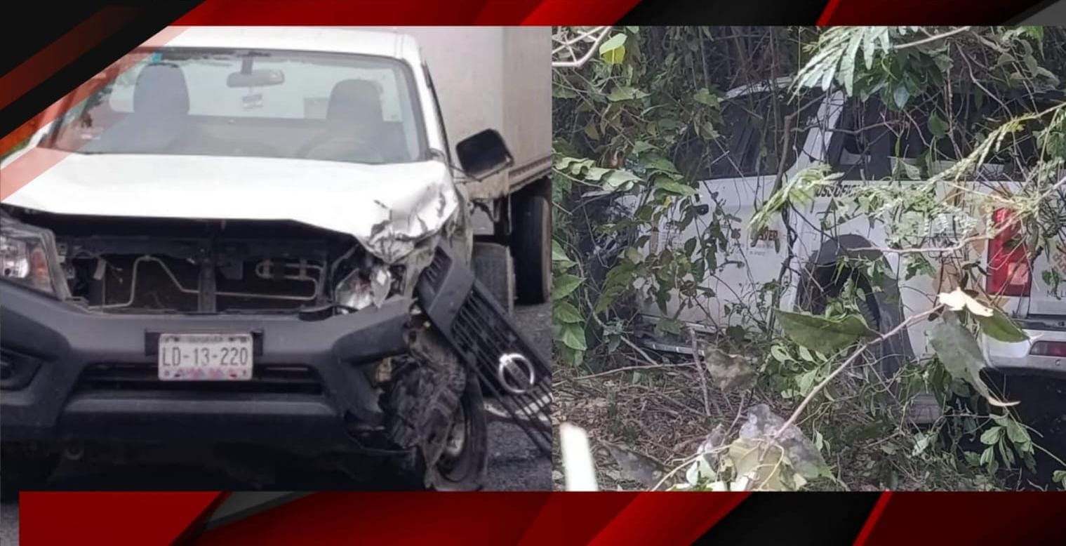 Camioneta de SESVER cae a barranco tras choque con unidad de Coppel