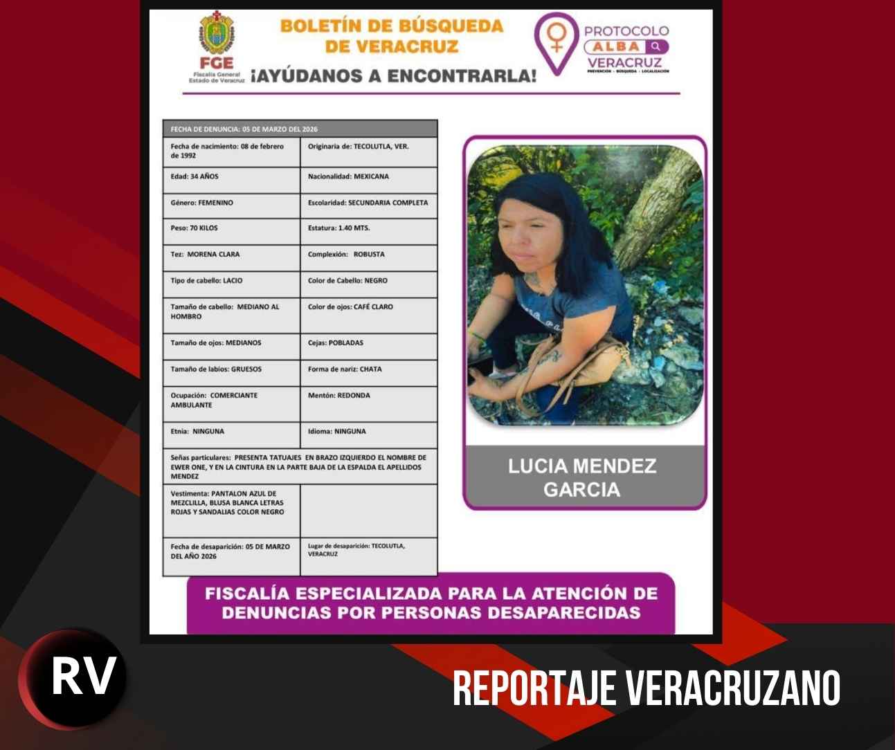 A cuatro días del plagio de Lucía Méndez García, no hay pistas de su paradero en Tecolutla