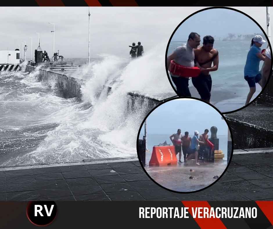 Corporaciones de auxilio rescatan a familia de turistas atrapada en muelle de Veracruz